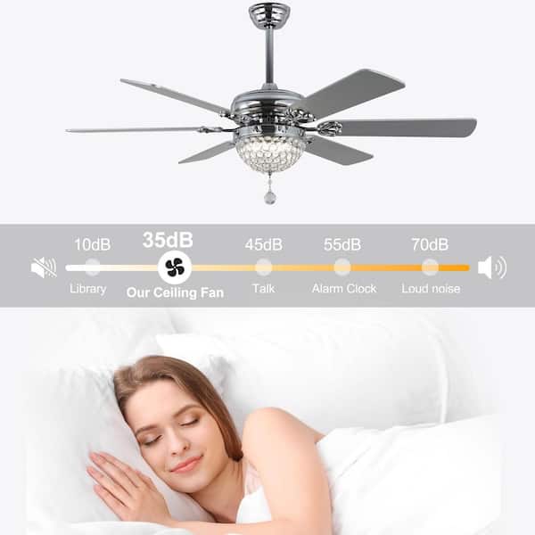 Nova65 in. Indoor Modern Glam Crystal Chrome Ceiling Fan with LED Lights, 6-Speed Quiet Reversible Ceiling Fan w/ Remote