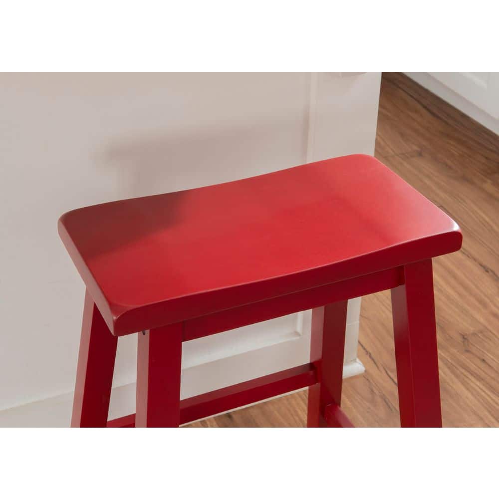 Crimson Red 24" Wooden Backless Saddle Counter Stool
