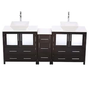 Torino 72 in. Double Vanity in Espresso with Glass Stone Vanity Top in White with White Basins and Mirrors