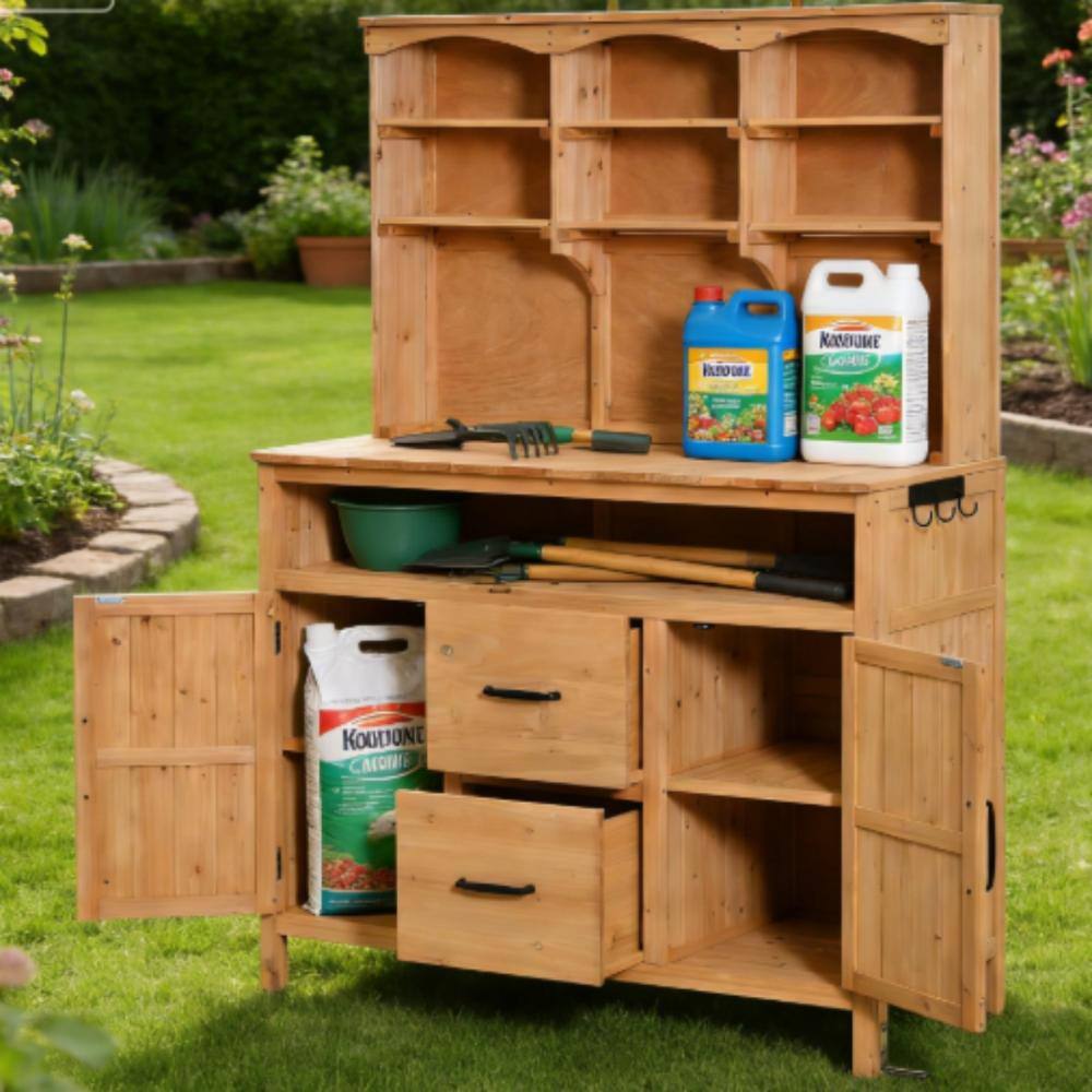 45.3 in.W x 20.5 in.D Natural Wood Potting Bench with Drawers, Bottom Cabinet price history on PriceWatchPro