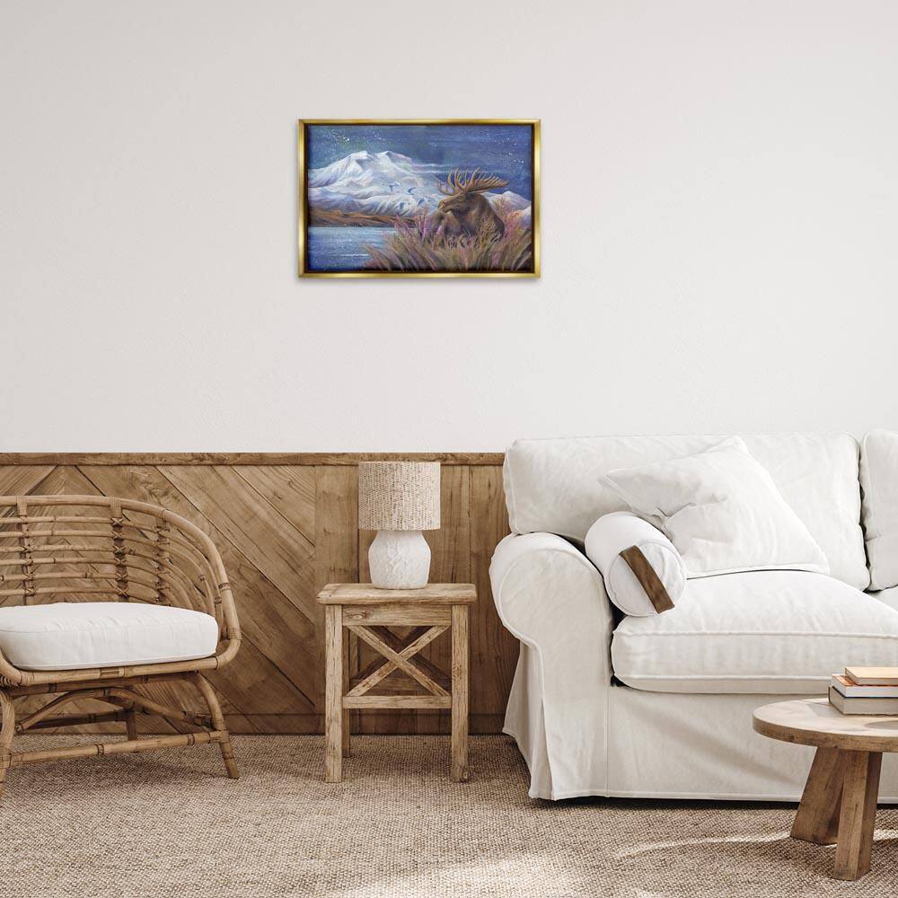Moose and Snowy White Mountain by Jody Bergsma Gold Floater Frame Nature Graphic Art Print 17 in. x 25 in. price history on PriceWatchPro