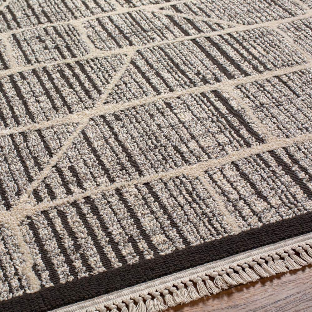 Berlin 31732 Black and Ivory Boho-Industrial Area Rug, 5'2" x 7'