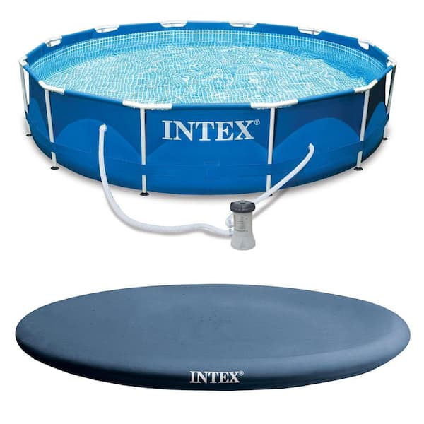 Intex 12 ft. x 30 in. Metal Frame Round Swimming Pool with Filter Pump and 13 ft. Pool Cover