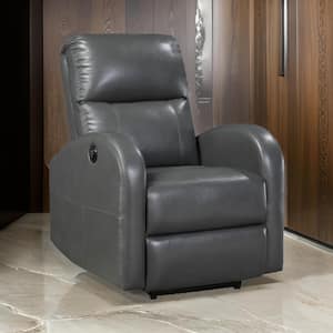 Plush Gray Faux Leather Power Recliner with Foam Cushions