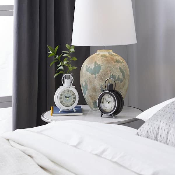 Litton Lane Black Metal Tabletop Clock (Set of 2)