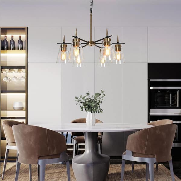 23.6 in. 5 light Modern Industrial Black and Gold Kitchen Island Chandelier, Candlestick Brass Dining Table light