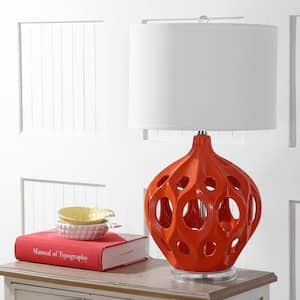 Regina 29 in. Orange Ceramic Paris Table Lamp with White Shade