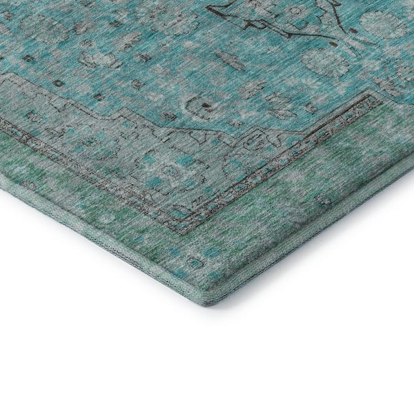 Mayfield Premium Machine Washable Abstract AMF1651 Aqua 5 ft. x 7 ft. 6 in. Area Rug