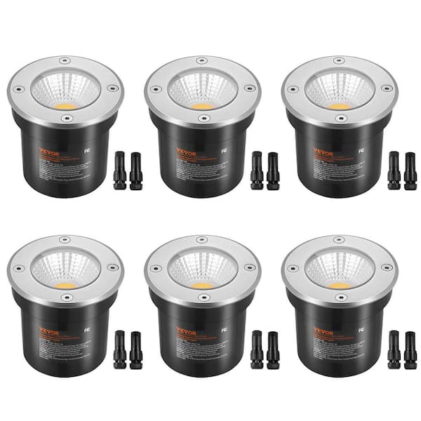 VEVOR 6PCS Black Low Voltage Landscape Lights 12-24 Volt 6-Watt 600 Lumen Integrated LED In-Ground Well Light for Driveway