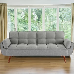 Elegant 75 in. Silver Gray Twin Size Sofa Bed Futon Convertible Couch Loveseat for Living Room