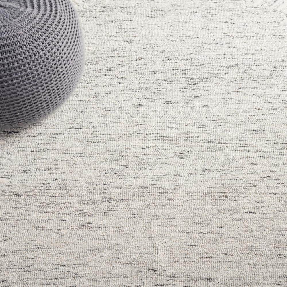 Grey and Ivory Abstract Wool Handmade Tufted 8' x 10' Rug