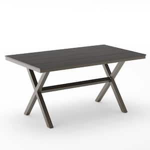 59 in. Dark Gray Rectangular Metal Outdoor Dining Table with X Legs and Plastic Wood Tabletop