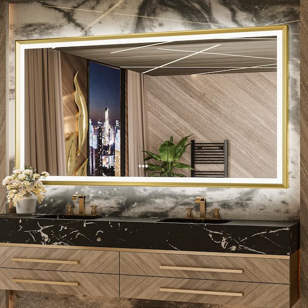 KeonJinn 72 in. W x 36 in. H Rectangular Aluminum Framed with 3 Colors Dimmable LED Anti-Fog Wall Mount Bathroom Vanity Mirror