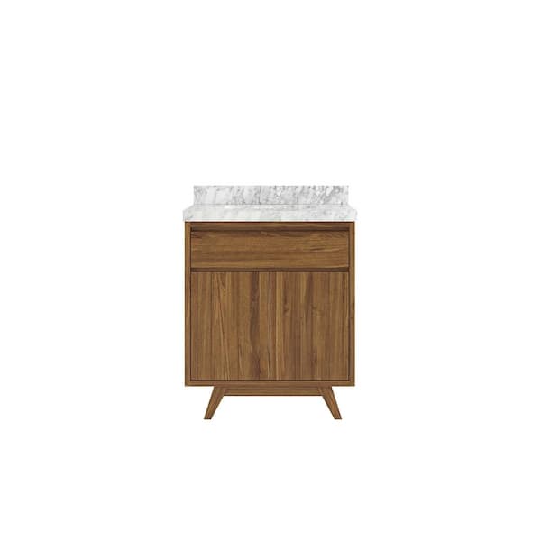Willow Collections Madison Teak 30 in. W x 22 in. D x 36 in. H Bath Vanity in Golden Teak with 2 in Carrara Marble Top