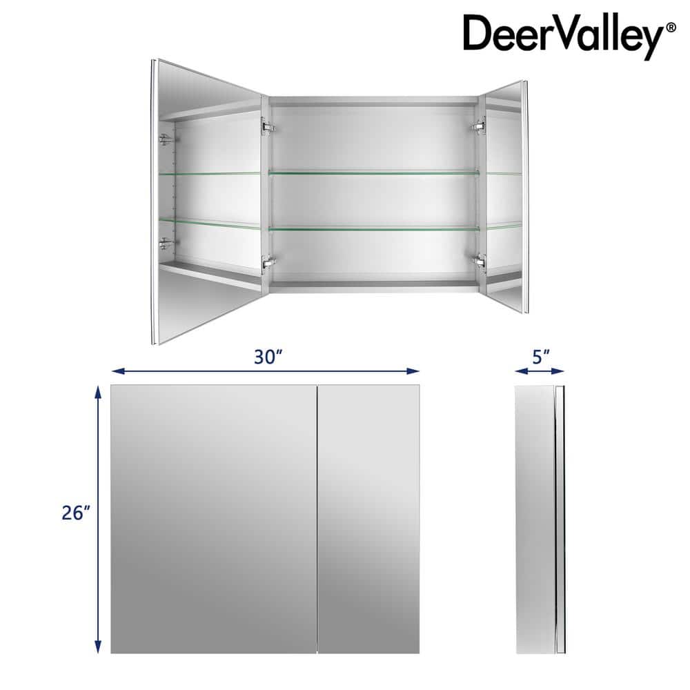 30'' W x 26'' H Frameless Mirrored Medicine Cabinet with Adjustable Shelves