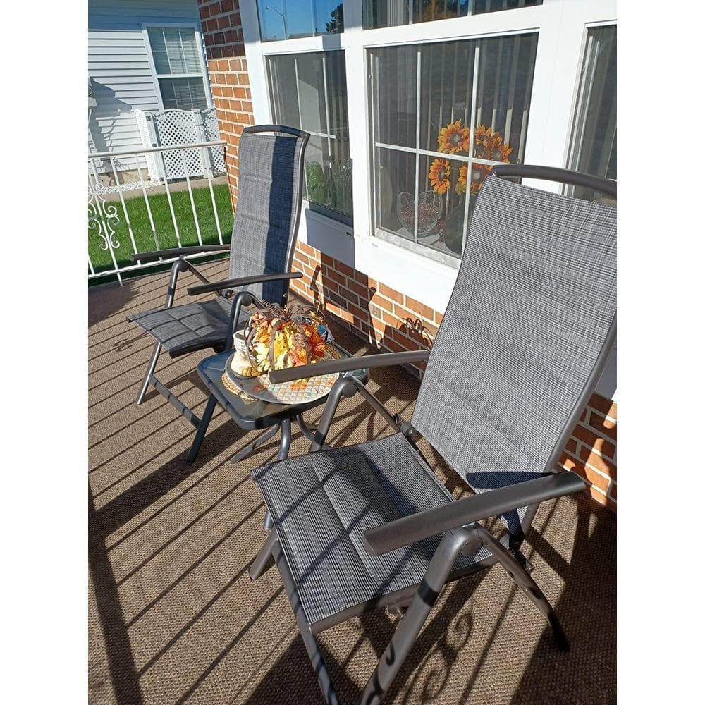 Dark Gray Aluminum Folding Dining Armchairs with High Backrest, Set of 2