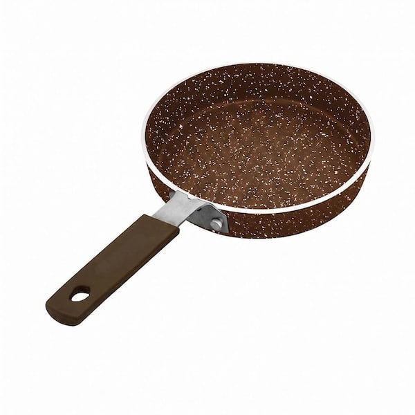 2-Piece 5.5 in. Brown Aluminum Nonstick Mini Egg Frying Pan Set with Marble Finish