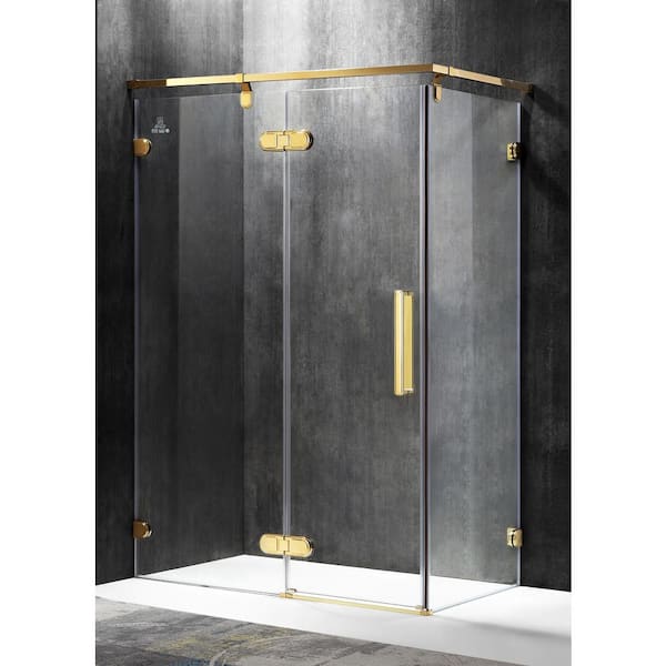 ANZZI Sultan 55.51 in. x 78.74 in. Semi-Frameless Corner Hinged Shower Door in Gold