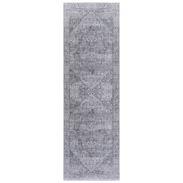 Tucson 3 ft. x 8 ft. Gray/Light Gray Faded Aztec Medallion Washable Runner Rug