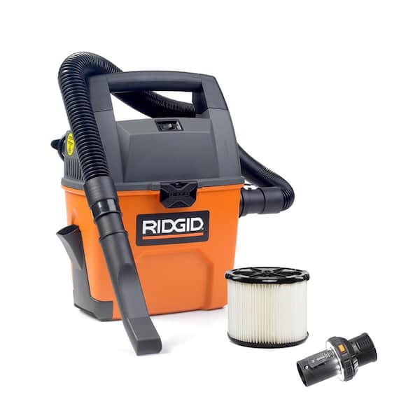 3 Gal. 3.5 Peak HP Handheld Shop Vacuum WD3050 Wet Dry Vac with RIDGID SWEEP Dust Pan, Filter, Locking Hose and LED Cuff