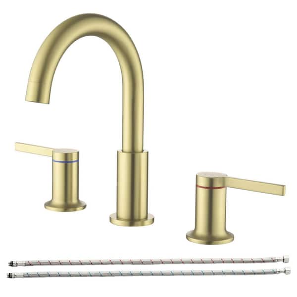 UKISHIRO Viki 8 in. Widespread 2-Handle Bathroom Faucet in Spot Defense Brushed Gold