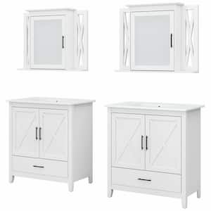 Key West 31.89 in. W x 18.31 in. D x 34.06 in. H Double Sink Bath Vanity in White Ash with White Wood Top and Mirror