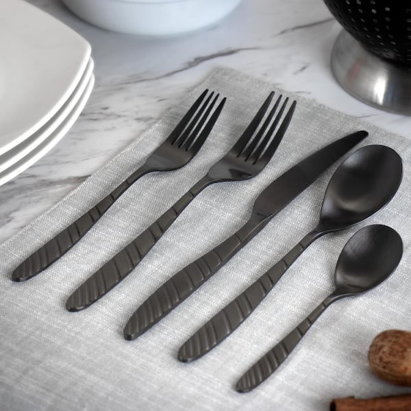 La Vague 20-Piece Matte Black Stainless Steel Flatware Set (Service for 4)