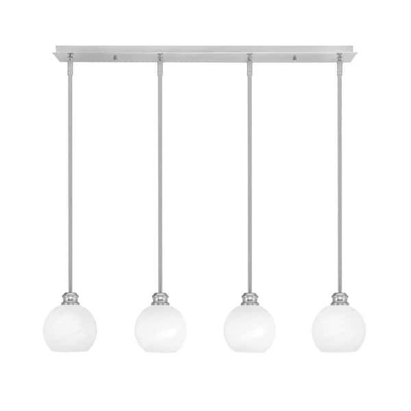 Unbranded Albany 60-Watt 4-Light Brushed Nickel Linear Pendant Light with White Marble Glass Shades and No Bulbs Included