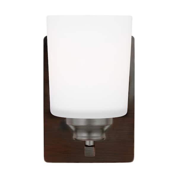 Generation Lighting Vinton 5 in. 1-Light Bronze Bathroom Vanity Light with Etched White Glass Shade