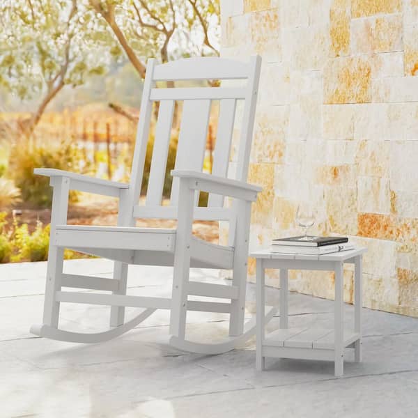 OrangeOne Grant White Poly All Weather Resistant Plastic Adirondack Porch Rocker Indoor Outdoor Rocking Chair