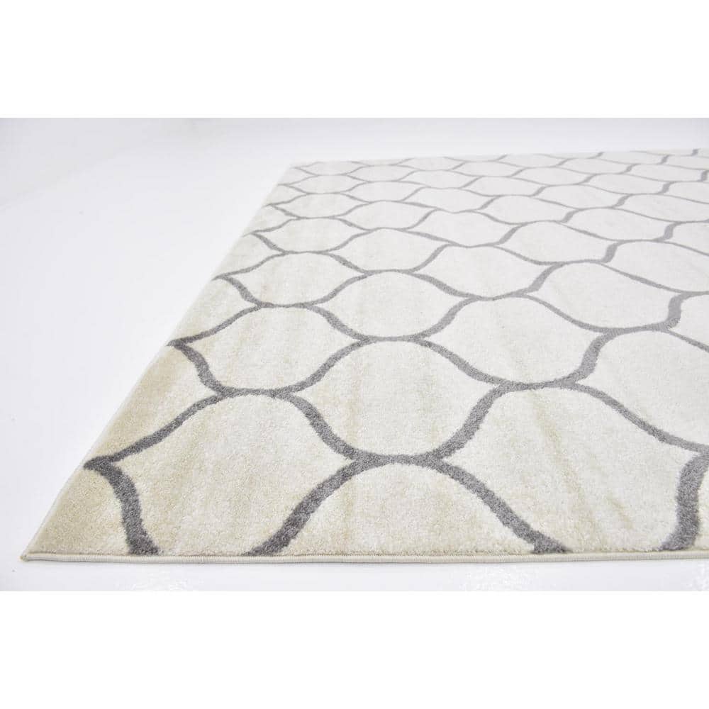 Ivory and Gray Trellis Synthetic Indoor Area Rug