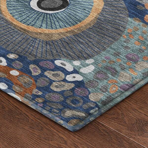 Mayfield Premium Machine Washable Abstract AMF2498 Navy 5 ft. x 7 ft. 6 in. Area Rug