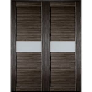 Edna 36 in. x 79.375 in. Both Active 1-Lite Frosted Glass Gray Oak Finished Wood Composite Double Prehung French Door