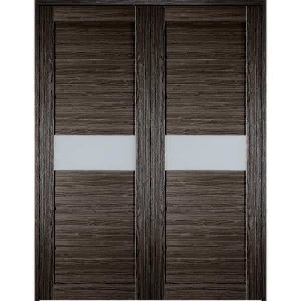 Belldinni Edna 36 in. x 79.375 in. Both Active 1-Lite Frosted Glass Gray Oak Finished Wood Composite Double Prehung French Door
