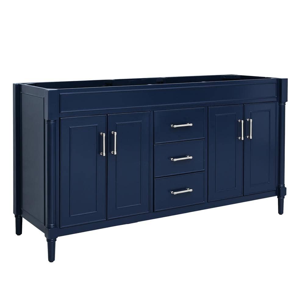 Navy Blue 60" Double Bathroom Vanity Base with Brushed Nickel Hardware
