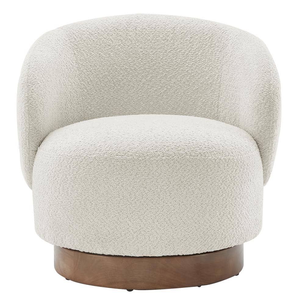 Cream Swivel Barrel Accent Chair with Wood Base