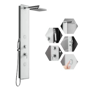 2-Jet Rainfall Glass Shower Panel System with Waterfall Shower Head and Shower Wand in Polished Chrome