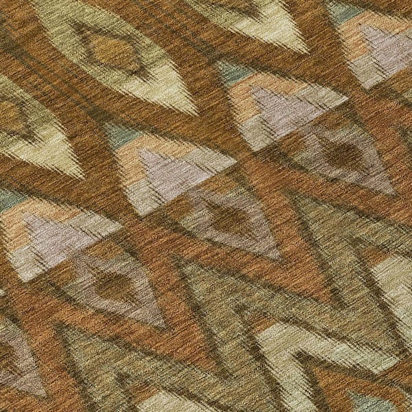 Brown, Beige, Artichoke Green 8 ft. Round Woven Oriental Polyester Round Indoor/Outdoor Area Rug