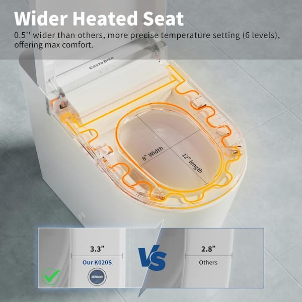 Casta Diva Elongated Electric Smart Bidet Toilet 1.28GPF with Heated Seat and Foot Sensor
