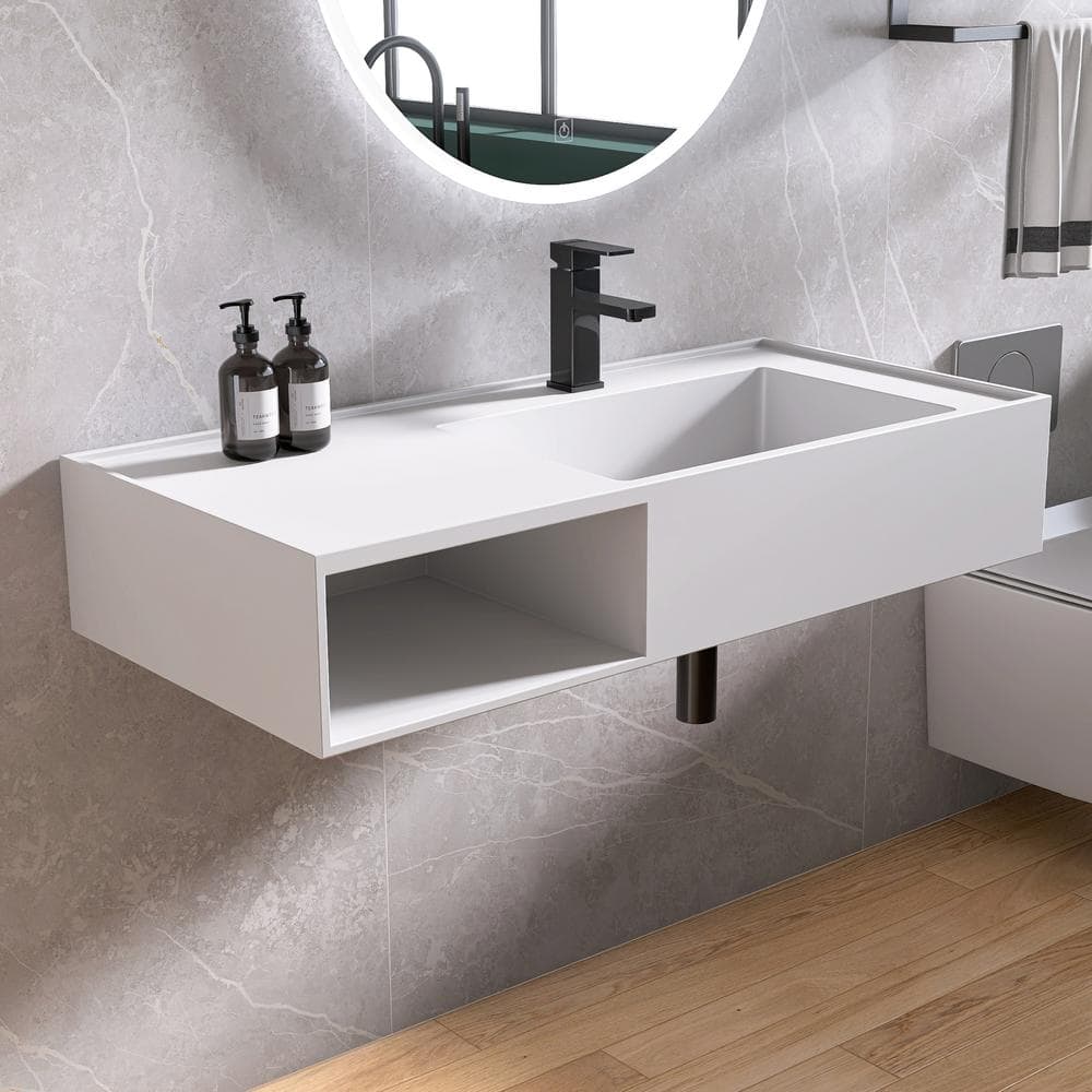 MEDUNJESS 42 in. x 20 in. x 8 in. Solid Surface Wall-Mounted Bathroom ...