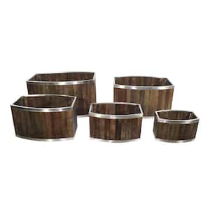14 in. x 24 in. Oval Dark Brown Wooden Planter Box with Stainless Steel Trim