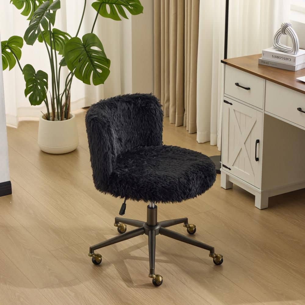 Velvet Fabric Adjustable Height Swivel Task Chair in Black with Armless