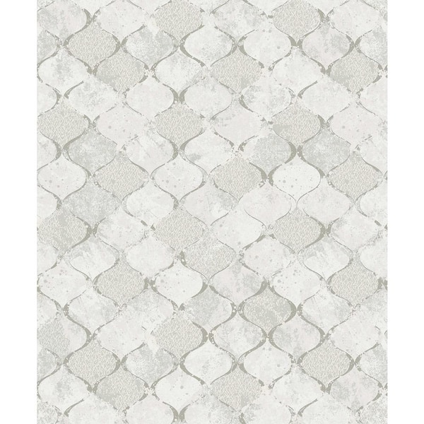 A-Street Prints Pilak Silver Ogee Tile Non-Woven Paper Wallpaper Roll