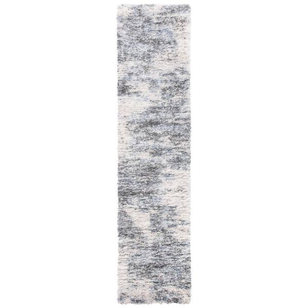 Berber Shag 2 x 14 Ivory/Gray Abstract Runner Rug
