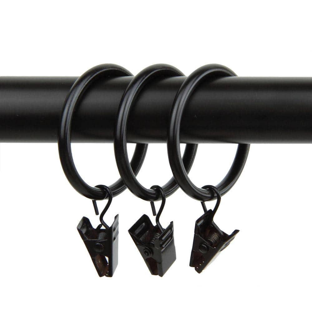 Basics Curtain Clip Rings for 1-Inch Rod Set of 7 Black 4-Pack