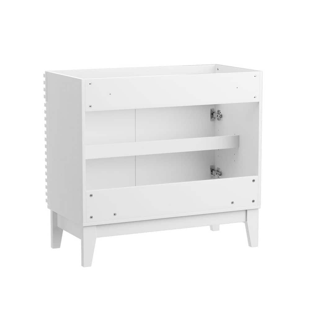36" White MDF Freestanding Bathroom Cabinet Vanity with Storage