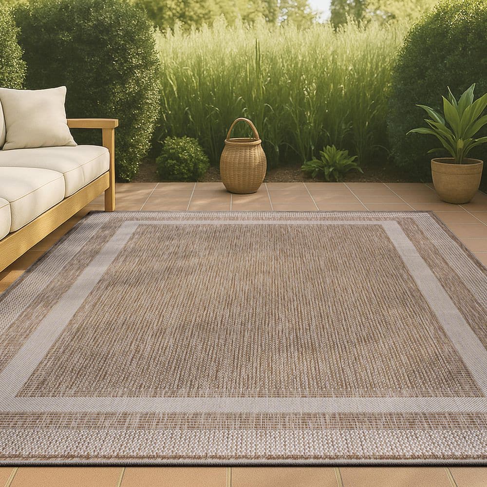 Dover Classic 3-Stripe Border Beige/Cream 5 ft. x 8 ft. Indoor/Outdoor Area Rug price history on PriceWatchPro