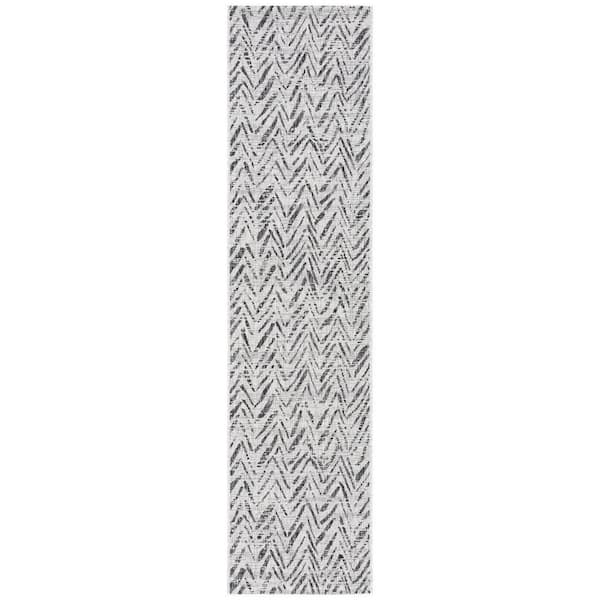 SAFAVIEH Courtyard Gray/Black 2 ft. x 7 ft. Distressed Chevron Indoor/Outdoor Patio  Runner Rug