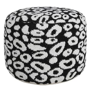 Amelia Black Cotton Round Accent Ottoman