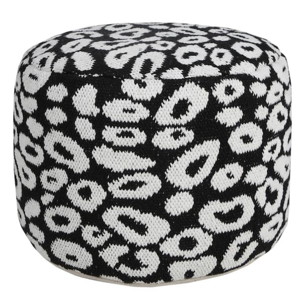 HomeRoots Amelia Black Cotton Round Accent Ottoman